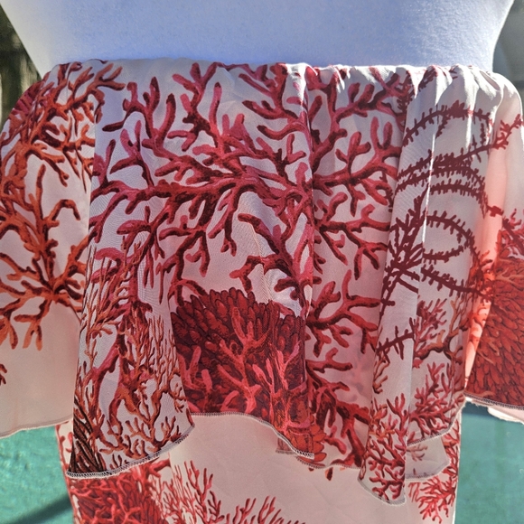 NEW Ruffle Top Size S White Red Silk Resortwear Tropical Beach Strapless Summer - Picture 3 of 11